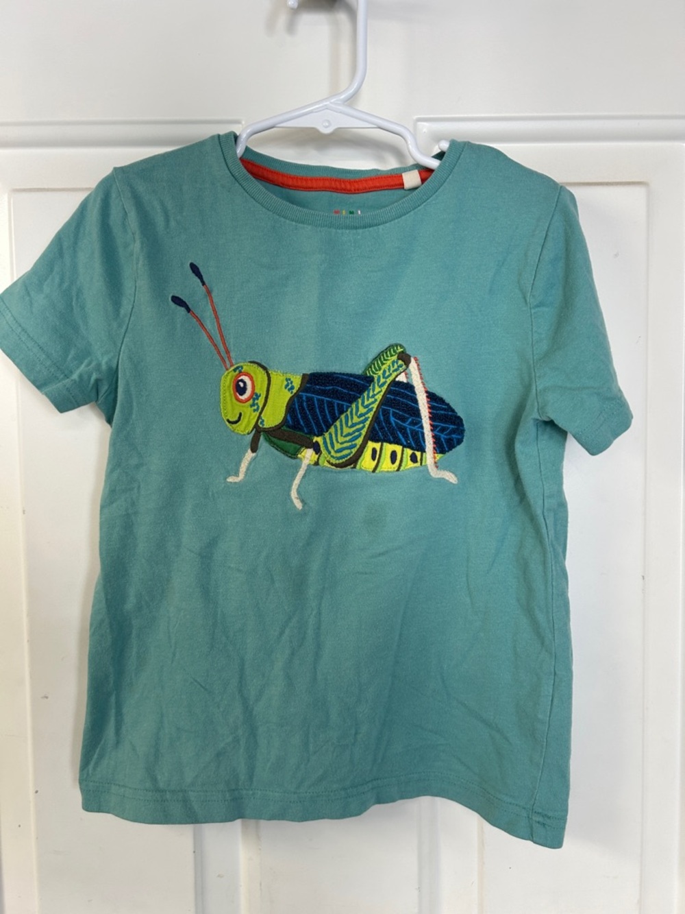 Mini Boden Teal Tee with Colorful Grasshopper Embroidery